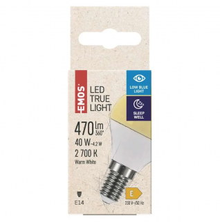 Zdravá LED žárovka True Light 4,2W závit E14 Low blue light Barva světla: Teplá bílá