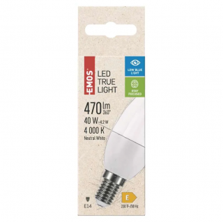 Zdravá LED žárovka True Light 4,2W závit E14 svíčka Low blue light Barva světla: Denní bílá