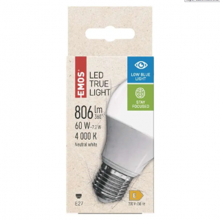 Zdravá LED žárovka True Light 7,2W závit E27 Low blue light Barva světla: Denní bílá
