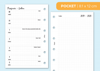 Náplň do diáře - Kalendář 2020, týden/1 stranu + poznámky Velikost náplně: Pocket, Děrování: bez děrování, Typ listů: čtverečkované