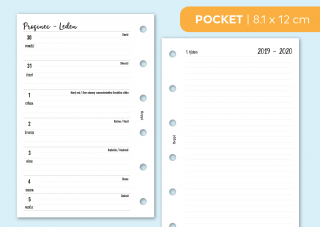 Náplň do diáře - Kalendář 2020, týden/1 stranu + poznámky Velikost náplně: Pocket, Děrování: bez děrování, Typ listů: linkované