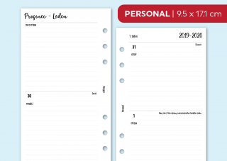 Náplň do diáře - Kalendář 2021, týden/4 strany, horizontální Velikost náplně: Personal, Děrování: děrování - 6 dírek, Typ listů: linkované