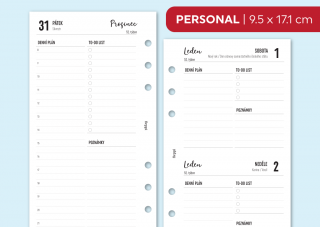 Náplň do diáře - Kalendář 2022-2023, den/1 stranu Velikost náplně: Personal
