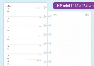 Náplň do diáře - Kalendář 2022-2023, týden/1 stranu + poznámky tečkované Velikost náplně: HP mini