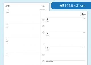 Náplň do diáře - Kalendář 2022-2023, týden/2 stranu, horizontální čistý Velikost náplně: A5 - 6 kroužků