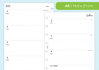 Náplň do diáře - Kalendář 2022-2023, týden/2 stranu, horizontální čistý Velikost náplně: A5 - 8 disků / Filofax Notebook