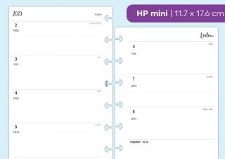 Náplň do diáře - Kalendář 2022-2023, týden/2 stranu, horizontální čistý Velikost náplně: HP mini