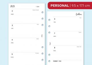 Náplň do diáře - Kalendář 2022-2023, týden/2 stranu, horizontální čistý Velikost náplně: Personal