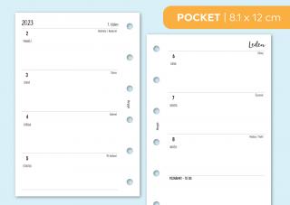 Náplň do diáře - Kalendář 2022-2023, týden/2 stranu, horizontální čistý Velikost náplně: Pocket