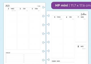 Náplň do diáře - Kalendář 2022-2023, týden/2 stranu, vertikální čistý Velikost náplně: HP mini