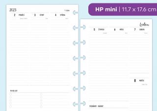 Náplň do diáře - Kalendář 2022-2023, týden/2 stranu, vertikální linkovaný Velikost náplně: HP mini