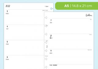 Náplň do diáře - Kalendář 2022, týden/2 stranu, horizontální čistý Velikost náplně: A5 - 8 disků / Filofax Notebook