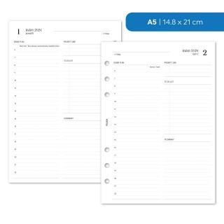 Náplň do diáře - Kalendář 2024, denní - časy + to do + poznámky Velikost náplně: A5 - 6 kroužků