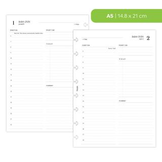 Náplň do diáře - Kalendář 2024, denní - časy + to do + poznámky Velikost náplně: A5 - 8 disků / Filofax Notebook