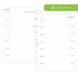 Náplň do diáře - Kalendář 2024, T1S čistý Velikost náplně: A5 - 8 disků / Filofax Notebook