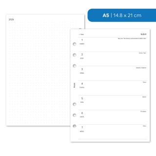 Náplň do diáře - Kalendář 2024, T2S čistý + tečkované poznámky vlevo Velikost náplně: A5 - 6 kroužků