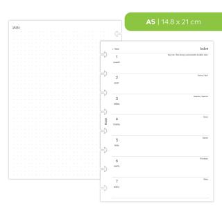 Náplň do diáře - Kalendář 2024, T2S čistý + tečkované poznámky vlevo Velikost náplně: A5 - 8 disků / Filofax Notebook