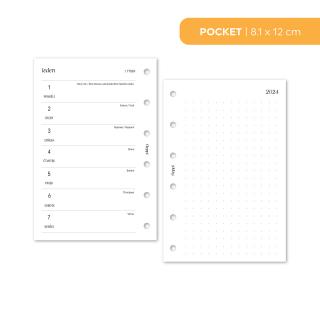 Náplň do diáře - Kalendář 2024, T2S čistý + tečkované poznámky vpravo Velikost náplně: Pocket