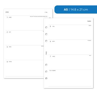 Náplň do diáře - Kalendář 2024, T2S horizontální čistý Velikost náplně: A5 - 6 kroužků