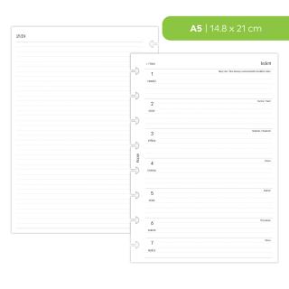 Náplň do diáře - Kalendář 2024, T2S linkovaný + linkované poznámky vlevo Velikost náplně: A5 - 8 disků / Filofax Notebook