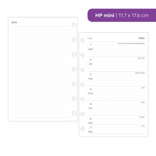 Náplň do diáře - Kalendář 2024, T2S linkovaný + linkované poznámky vlevo Velikost náplně: HP mini