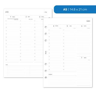 Náplň do diáře - Kalendář 2024, T2S vertikální linkovaný s časy Velikost náplně: A5 - 6 kroužků