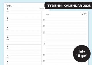 Náplň do diáře - Kalendář ČERVENEC-PROSINEC 2023, týden/1 stranu + poznámky linkované Velikost náplně: F mini