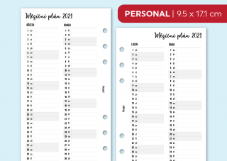 Náplň do diáře - Měsíční plán 2021 Velikost náplně: Personal