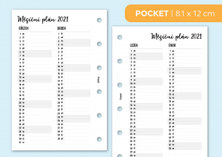 Náplň do diáře - Měsíční plán 2021 Velikost náplně: Pocket