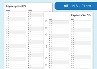 Náplň do diáře - Měsíční plán 2022-2023 Velikost náplně: A5 - 6 dírek