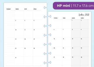 Náplň do diáře - Měsíční přehledy 2022, měsíc/2 strany Velikost náplně: HP mini