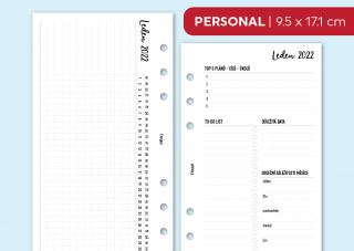 Náplň do diáře - Měsíční přehledy 2022, měsíc/4 strany Velikost náplně: Personal