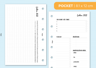 Náplň do diáře - Měsíční přehledy 2022, měsíc/4 strany Velikost náplně: Pocket