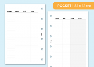Náplň do diáře - Měsíční přehledy nedatované, měsíc/2 strany Velikost náplně: Pocket, Děrování: děrování - 6 dírek