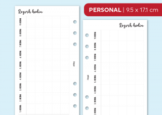 Náplň do diáře - Rozvrh hodin Velikost náplně: Personal, Děrování: děrování - 6 dírek