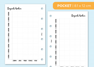 Náplň do diáře - Rozvrh hodin Velikost náplně: Pocket, Děrování: děrování - 6 dírek