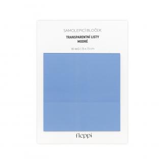 Samolepicí bloček Transparentní listy modrá | 75x75 mm, 30 listů