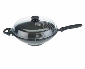 pánev  wok 32 cm SKK Diamond 3000 plus non-stick (11 cm hluboký, včetně poklice a mřížky, ucho ručka)