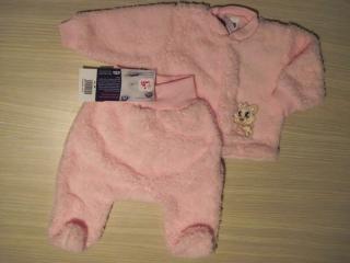 Kojenecký kabátek + polodupačky fleece-peří - vel. 62 barva růžová