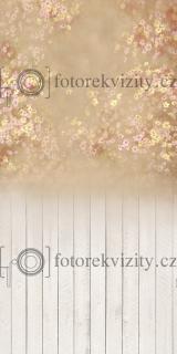 Spojené fotopozadí + fotopodlaha Jemné květy a dřevěná podlaha