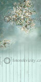 Spojené fotopozadí + fotopodlaha Jemné květy a dřevěná podlaha