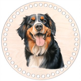 18 - Bernský salašnický pes - Víko na háčkovaný košík 20cm