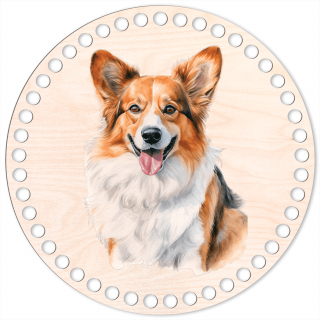 82 - Welsh Corgi Pembroke - Víko na háčkovaný košík 20cm