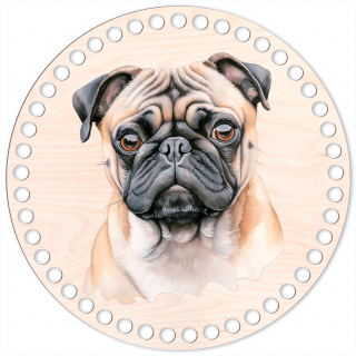 86 - Mops - Víko na háčkovaný košík 20cm