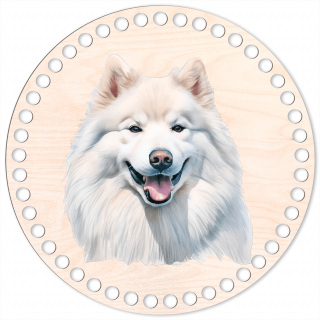 90 - Samojed - Víko na háčkovaný košík 20cm