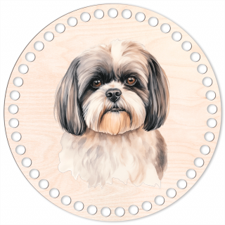 94 - Shih-tzu - Víko na háčkovaný košík 20cm