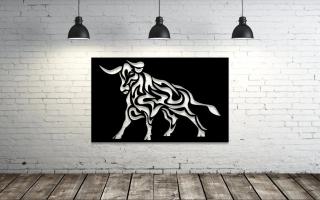 Dřevěný obraz - dekorace Buvol Bull 150x100 cm - černá barva
