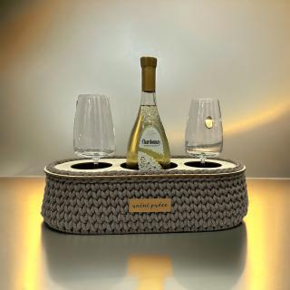 organizér na Víno a 2 skleničky k doháčkování 30x15cm - malý přírodní HDF dekory: Gold Craft