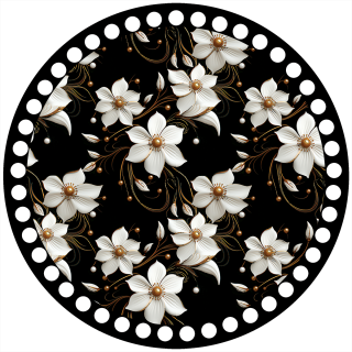 Víko na háčkovaný košík - Kruh 20cm, BLACK EDITION - Lilie s 3D efektem Provedení: Víko s dírkama na háčkování