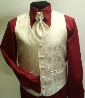 Chlapecká vesta béžová v.110-158 (chlapecká saténová vesta s kravatou)